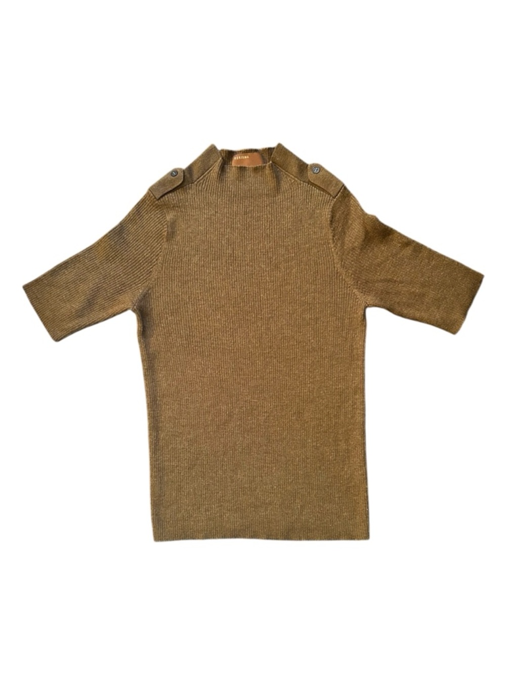 Kerisma Ryder Eco-Yarn Olive Ribbed Mockneck Sweater Epaulet Top M/L Wool Blend